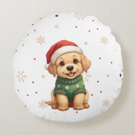Almofada Redonda Adorable Christmas Dog - Festive Puppy Christmas