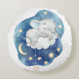 Almofada Redonda Adorável Elefante Bebê Adormecido Estrelas Berçári