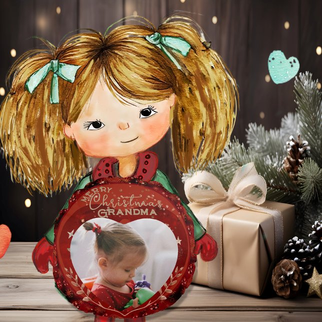 Almofada Redonda Adorável Foto Vermelha da vovó de Natal (Adorable Christmas Grandma Red Photo Round Pillow)