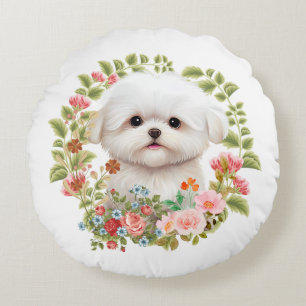 Almofada Redonda Adorável Maltês Puppy em Blogue, amante Maltês de
