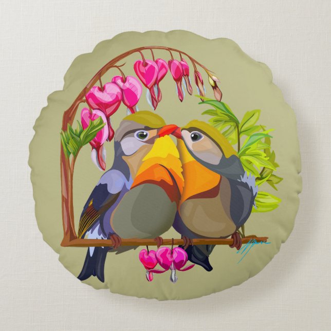 Almofada Redonda Adorável Pekin Robin Bird Pair (Frente)