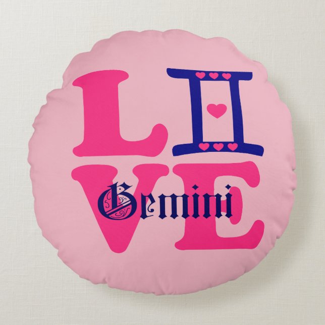 Almofada Redonda ♊! 😍 Adoro Gemini-Melhor Sinal Zodíaco (Frente)