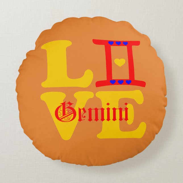 Almofada Redonda ♊! 😍 Adoro Gemini-Melhor Sinal Zodíaco (Frente)