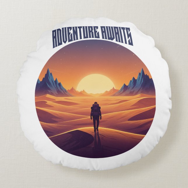 Almofada Redonda Adventure Desert Tee — Perseguindo Dunes & Desert  (Frente)
