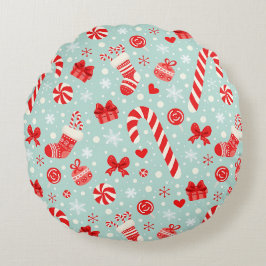 Almofada Redonda Aesthetic Christmas Pattern Candy