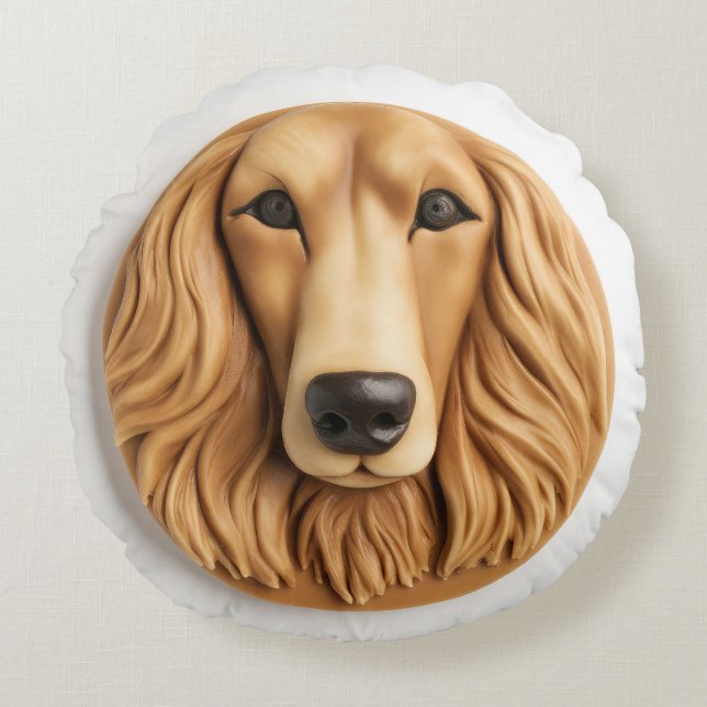 Almofada Redonda Afghan Hound Inspirado em 3D (Frente)