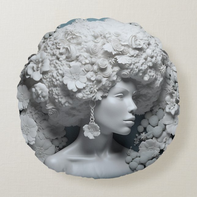 Almofada Redonda Afro-americana Rainha Negra Melanin Poppin (Frente)