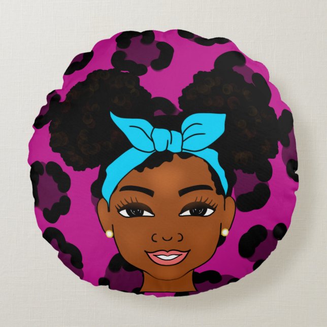Almofada Redonda 'Afro black girl puffs (Frente)