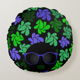 Almofada Redonda Afro Diva Verde & Azul