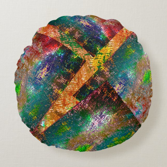 Almofada Redonda Agrupamento de camadas coloridas com queimadura rú (Frente)
