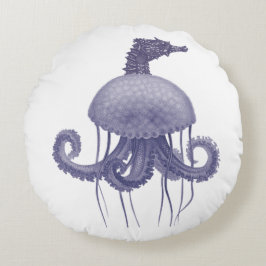 ALMOFADA REDONDA ÁGUA-VIVA CAVALO-MARINHO AZUL