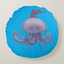 ALMOFADA REDONDA ÁGUA-VIVA CAVALO-MARINHO AZUL