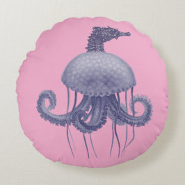 ALMOFADA REDONDA ÁGUA-VIVA CAVALO-MARINHO AZUL