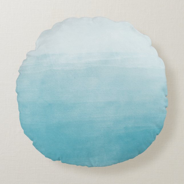 Almofada Redonda Aguarela Ombre da felicidade do Aqua (Frente)