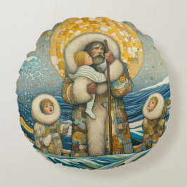 Almofada Redonda "Águas frias, Guia forte" Travesseiro redondo