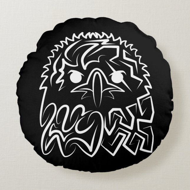 Almofada Redonda Águia Tribal Negra (Frente)