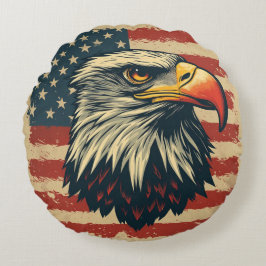 Almofada Redonda Águia Vintage com Bandeira Americana – Arte Retro