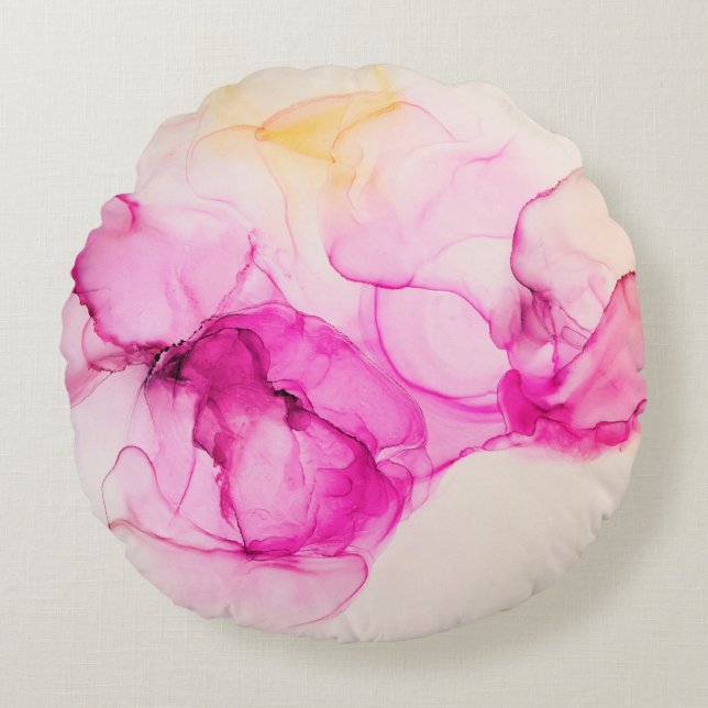 Almofada Redonda Alcohol ink sea texture. Contemporary art. Spots o (Frente)