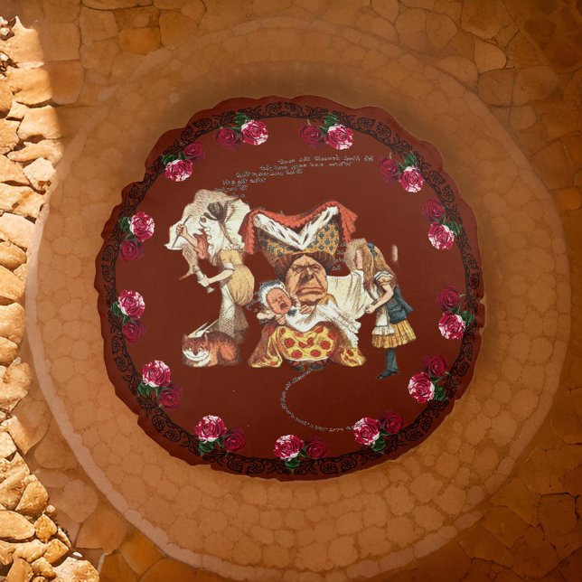 Almofada Redonda Alice Duquesa Cheshire Cat Burgundy Pouf (Criador carregado)