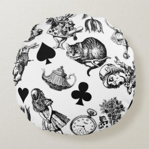 Almofada Redonda Alice White Rabbit Wonderland Cheshire Cat