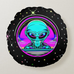 Almofada Redonda Alienígena Extraterrestre Voando um OVNI