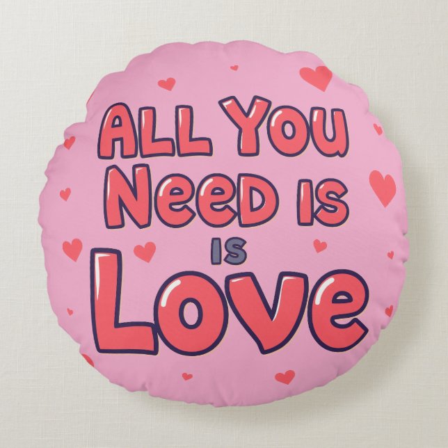 Almofada Redonda “All You Need Is Love” Round Pink Cushion (Frente)