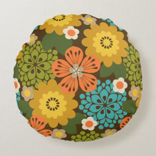 Almofada Redonda Allana Garden Hawaiian Graphical Floral - Brown