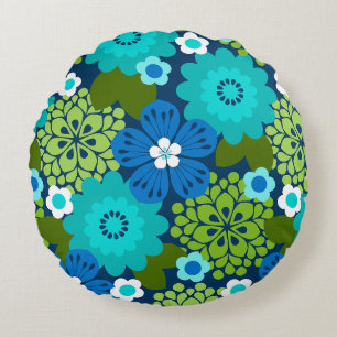 Almofada Redonda Allana Garden Hawaiian Graphical Floral - Marinho