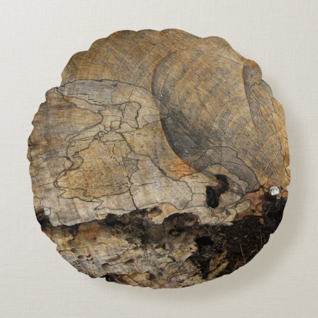 Almofada Redonda Almofada de fotos redondas com textura de madeira (Frente)