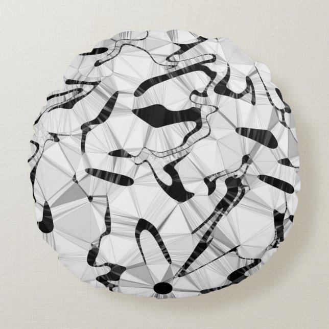 Almofada Redonda Almofada em preto e branco (Frente)