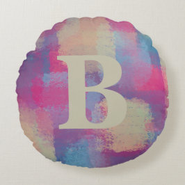 Almofada Redonda Almofada inicial redonda de colchetes cor-de-rosa