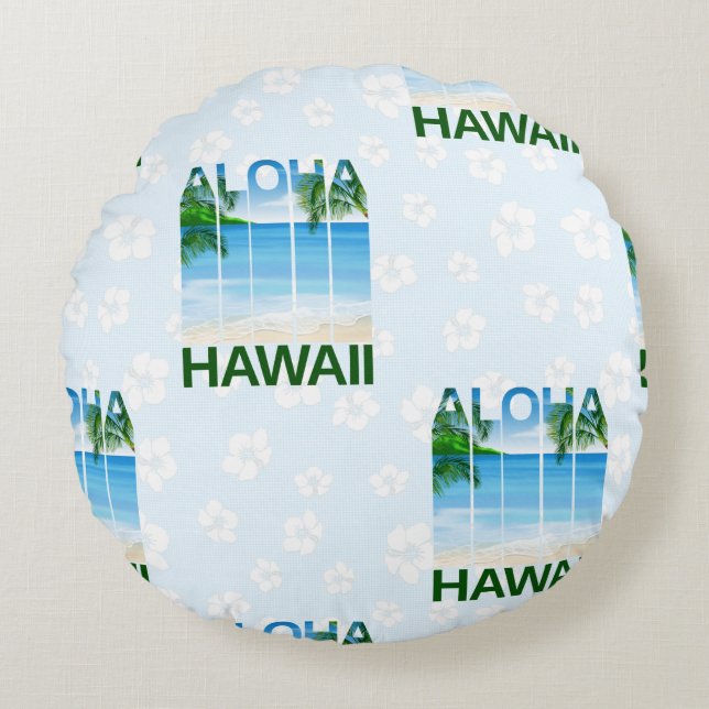 Almofada Redonda Aloha Hawaii Island Summer Beach (Frente)