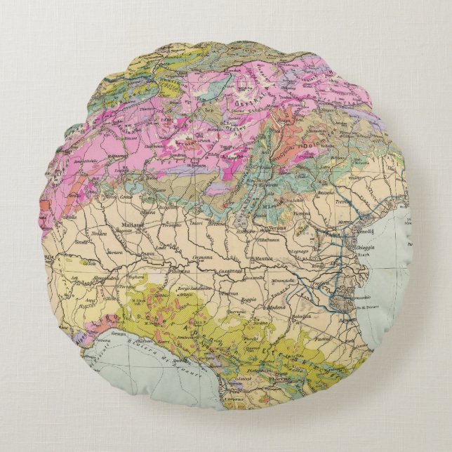 Almofada Redonda Alpenlander - mapa do atlas dos cumes (Frente)