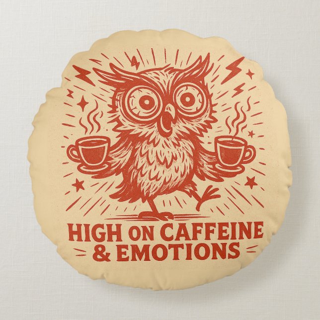 Almofada Redonda Alto em Cafeína & Emoções (Frente)