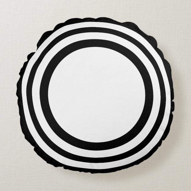 Almofada Redonda Alvo Bullseye, Travesseiro redondo branco preto (Frente)
