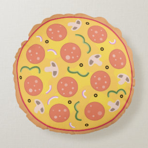 Almofada Redonda Amantes de Pizza de Pepperoni Colorida