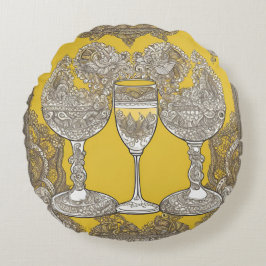 Almofada Redonda Amarelo na arte Lace AI