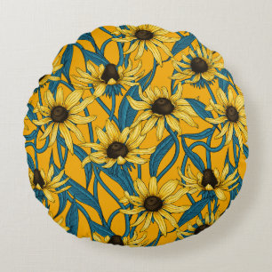 Almofada Redonda Amarelo Rudbekia em amarelo