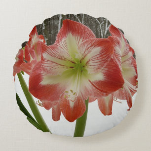 Almofada Redonda Amaryllis no Feriado Vermelho de Neve Floral de in