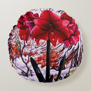 Almofada Redonda Amaryllis pela janela da neve