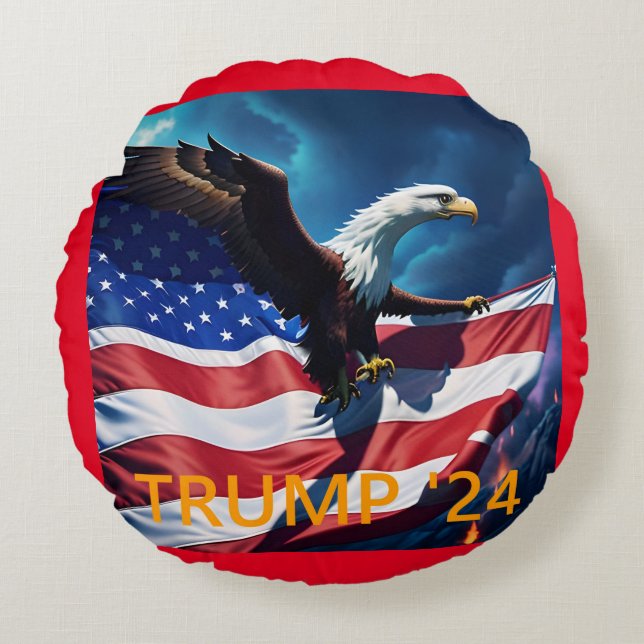 Almofada Redonda American Flag American American Eagle TRUMP 2024 (Frente)