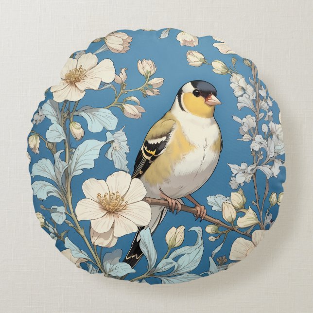 Almofada Redonda American Goldfinch William Morris Inspired (Frente)