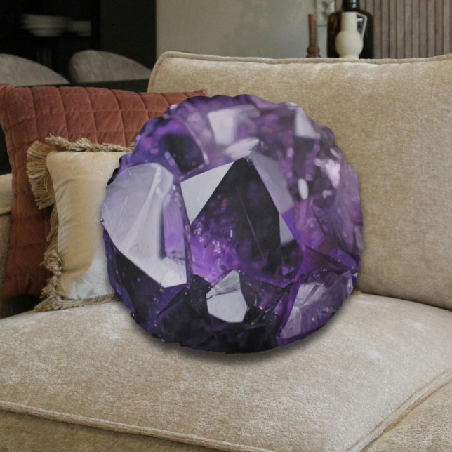 Almofada Redonda ametista roxo holístico de cicatrização de quartzo (spirit quartz healing holistic purple amethyst round pillow)