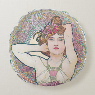 Almofada Redonda Ametyst (Quatro Joias), Alphonse Mucha Throw Pillo