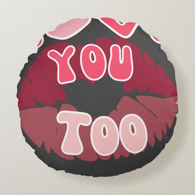 Almofada Redonda Amo-Te Beijar Mark Romanic Lip Impressão Design (Frente)