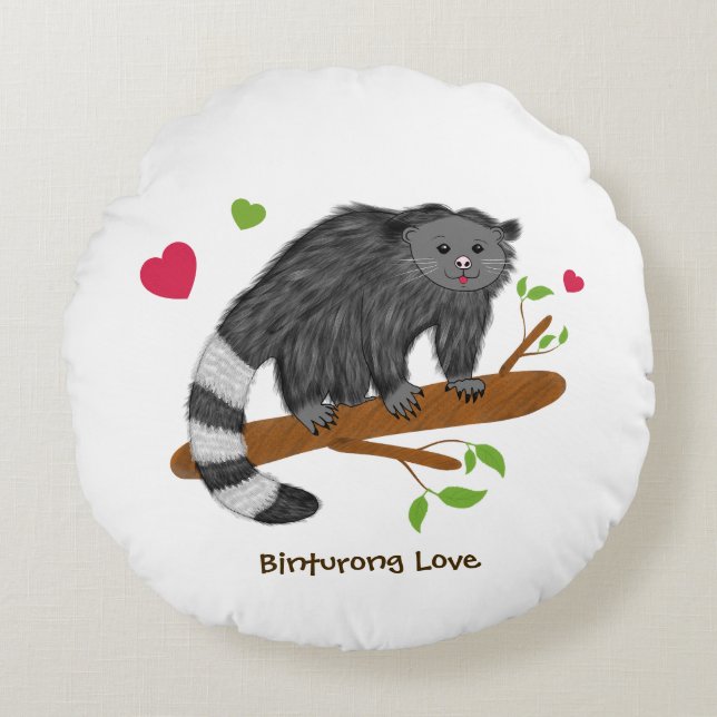 Almofada Redonda Amor de Binturong Fofo (Frente)
