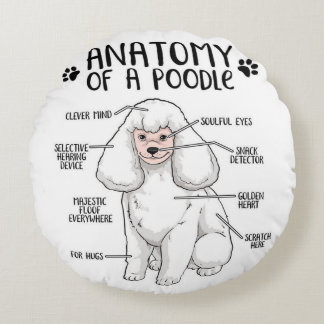 Almofada Redonda Anatomia Engraçada Poodle Cachorro Padrão Poodle L