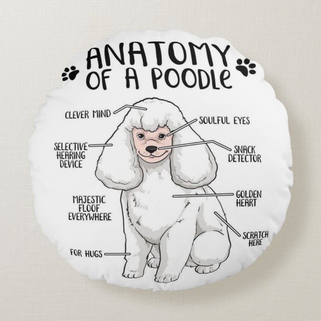 Almofada Redonda Anatomia Engraçada Poodle Cachorro Padrão Poodle L (Frente)