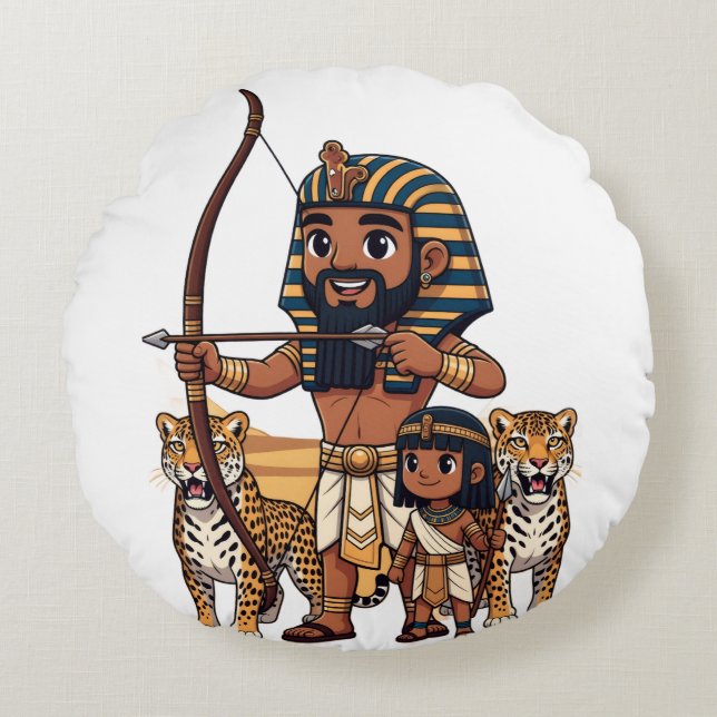 Almofada Redonda Ancient Egyptian Hunt with Leopards (Frente)