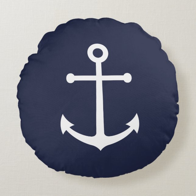 Almofada Redonda Âncora Azul Marinho Náutica (Frente)